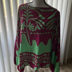 Adore Magenta and Mint Green Patterned Dolman Blouse